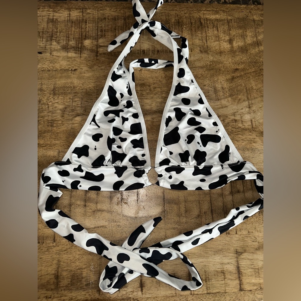 Black and White Cow Print Bikini Top